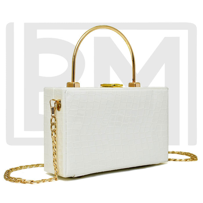 Croc Embosed Box Bag White BM FASHION