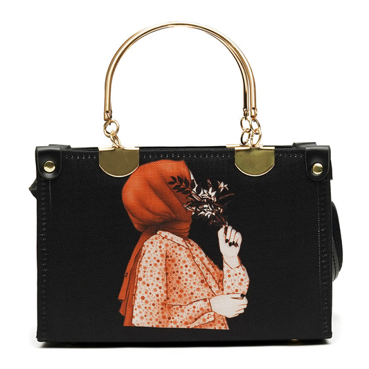 Aria Girl Printed Cross Body Bag ( Black )
